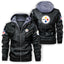 Pittsburgh Steelers Logo PU Faux Leather Hooded Jacket