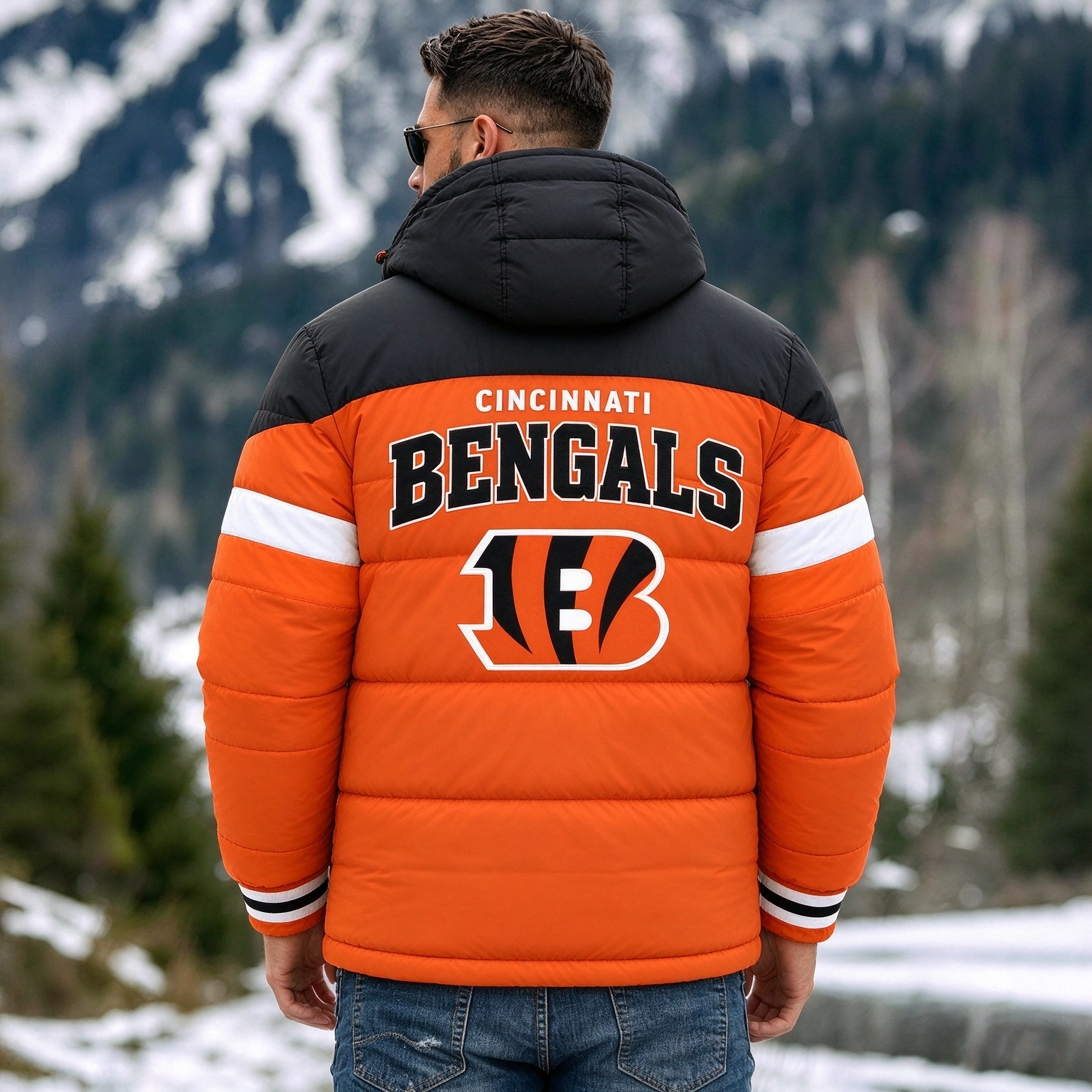 Cincinnati Bengals Hooded Color Block Puffer Jacket  Custom Name Gifts For Fan Secondary image