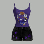 Baltimore Ravens X Pokémon Bodysuit  & Stretch Black Denim Shorts Two-Piece Set