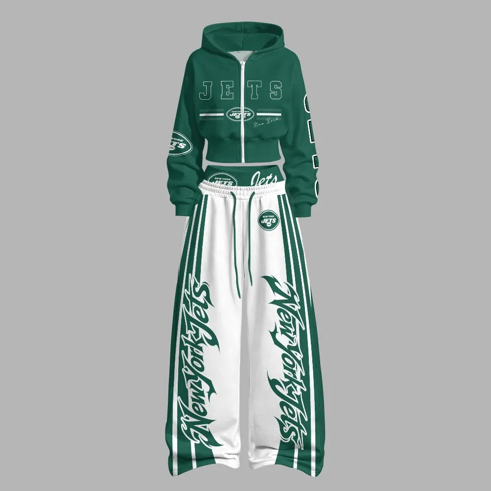 New York Jets Zip-up hooded jacket and elastic-waist pants set | NFL