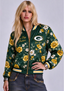 Women Green Bay Packers Floral Print Zip Up Jacket Custom Name For Fan