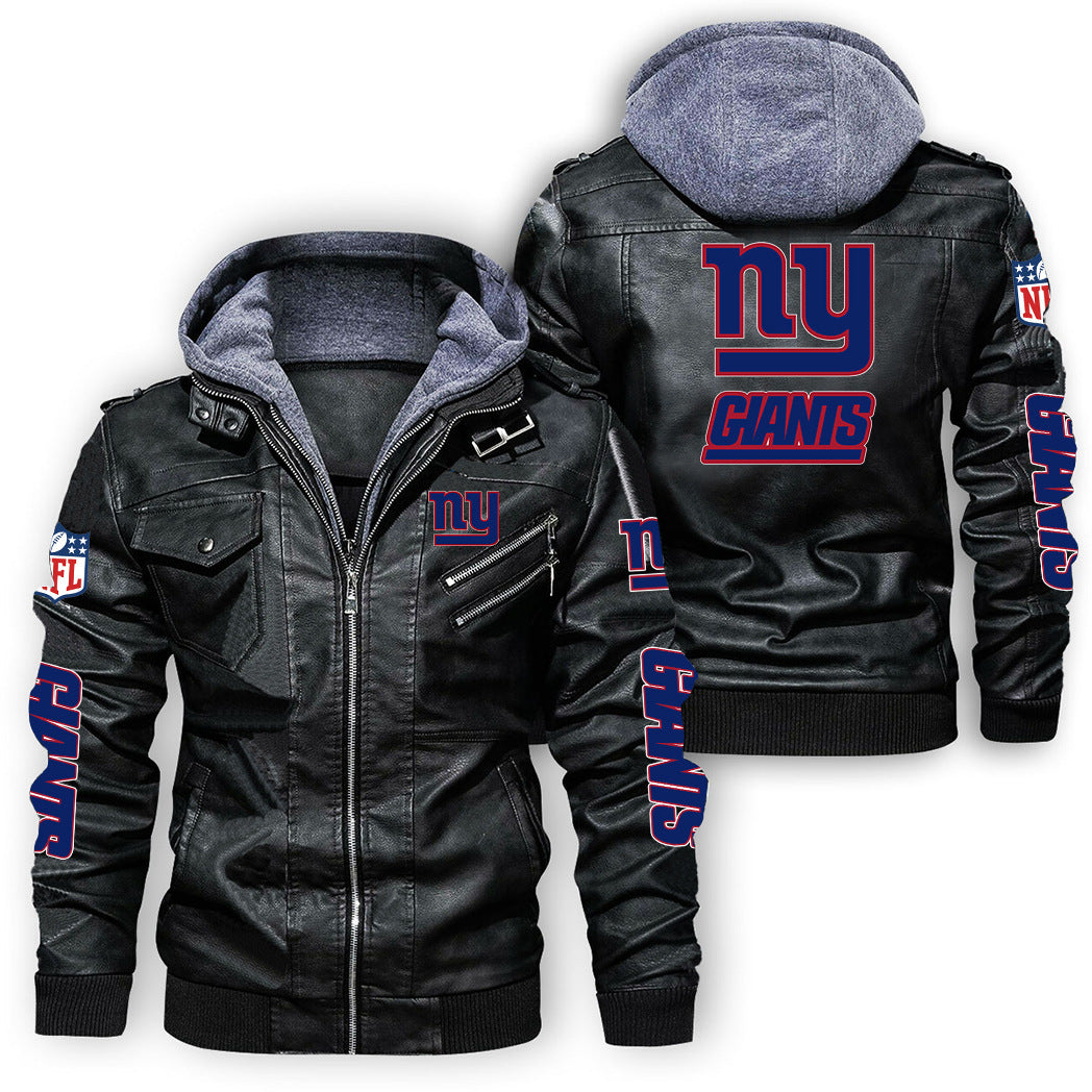 New York Giants Graphic PU Faux Leather Hooded Jacket Main image