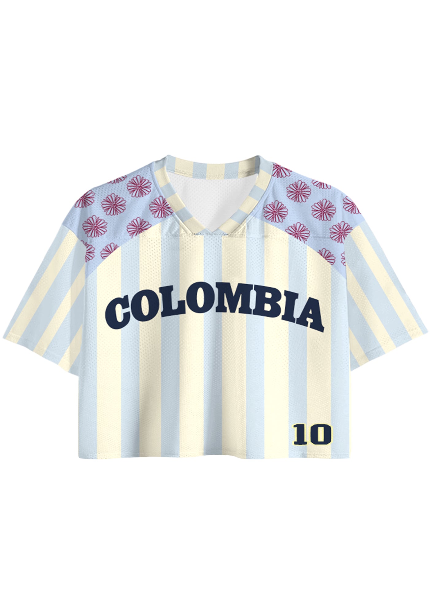 Pastel Stripe Floral Colombia Number 10 Cropped Jersey Shirt Secondary image