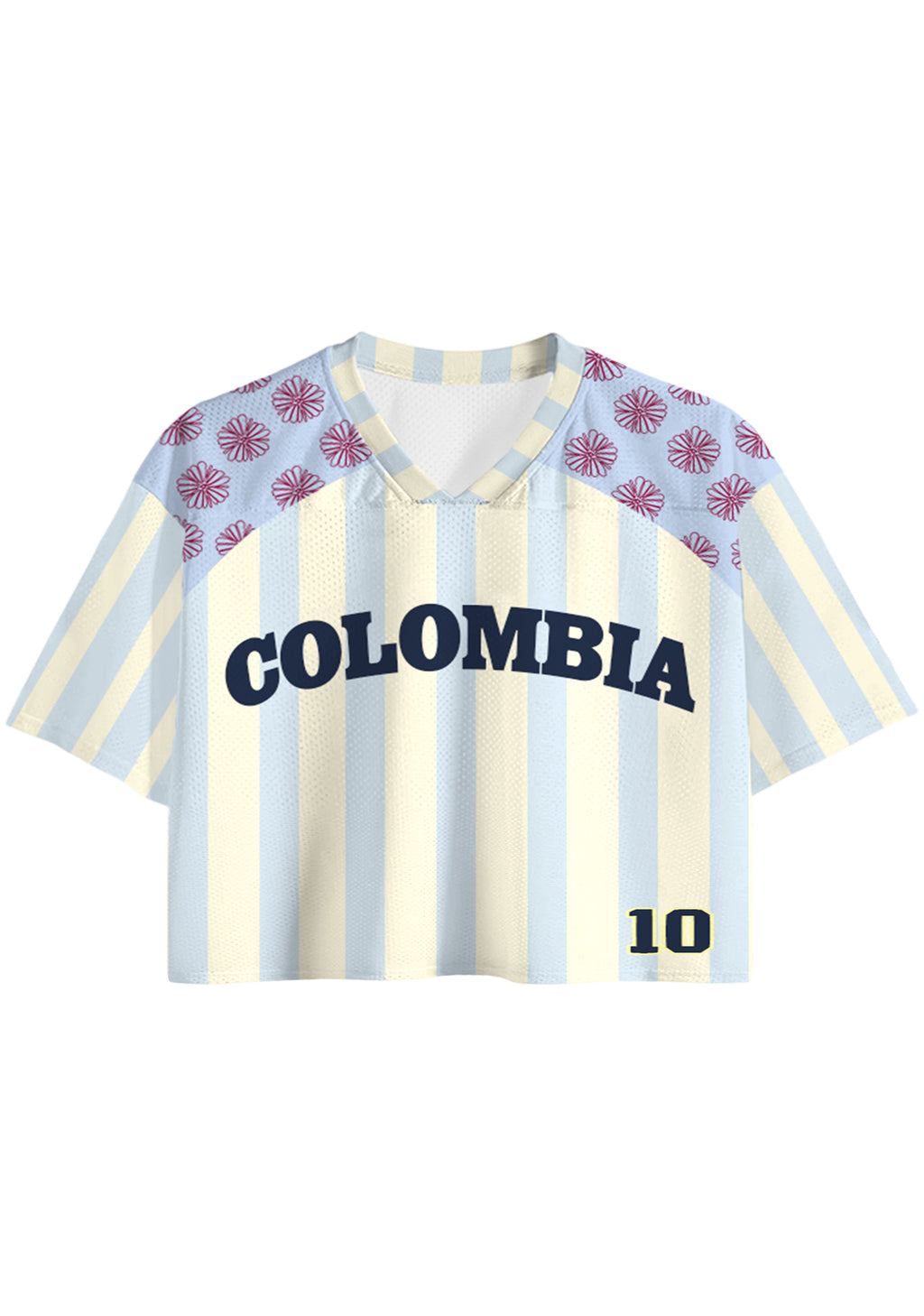 Pastel Stripe Floral Colombia Number 10 Cropped Jersey Shirt