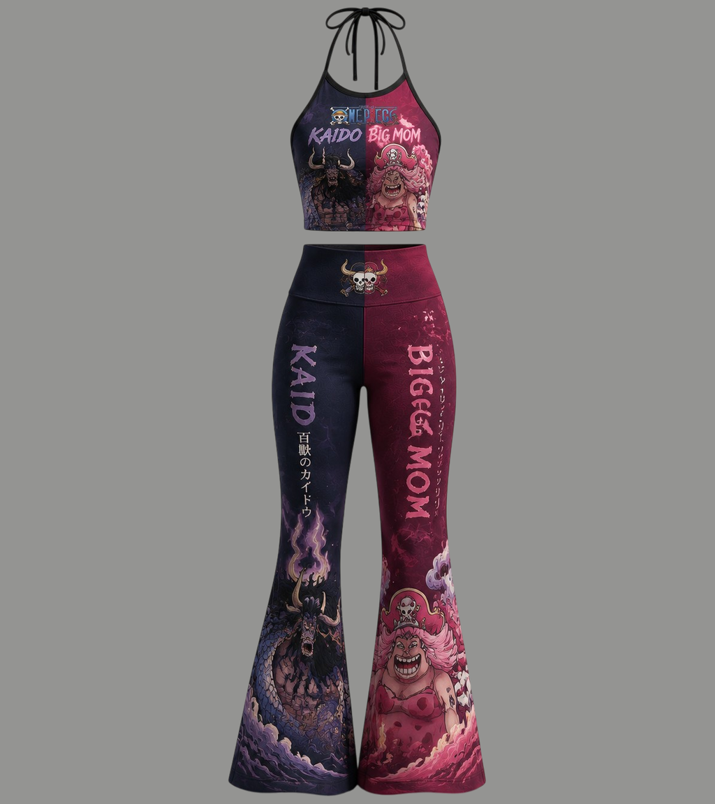 One Piece Halter Crop Top + High Waist Flared Pants Matching 2-Piece Set