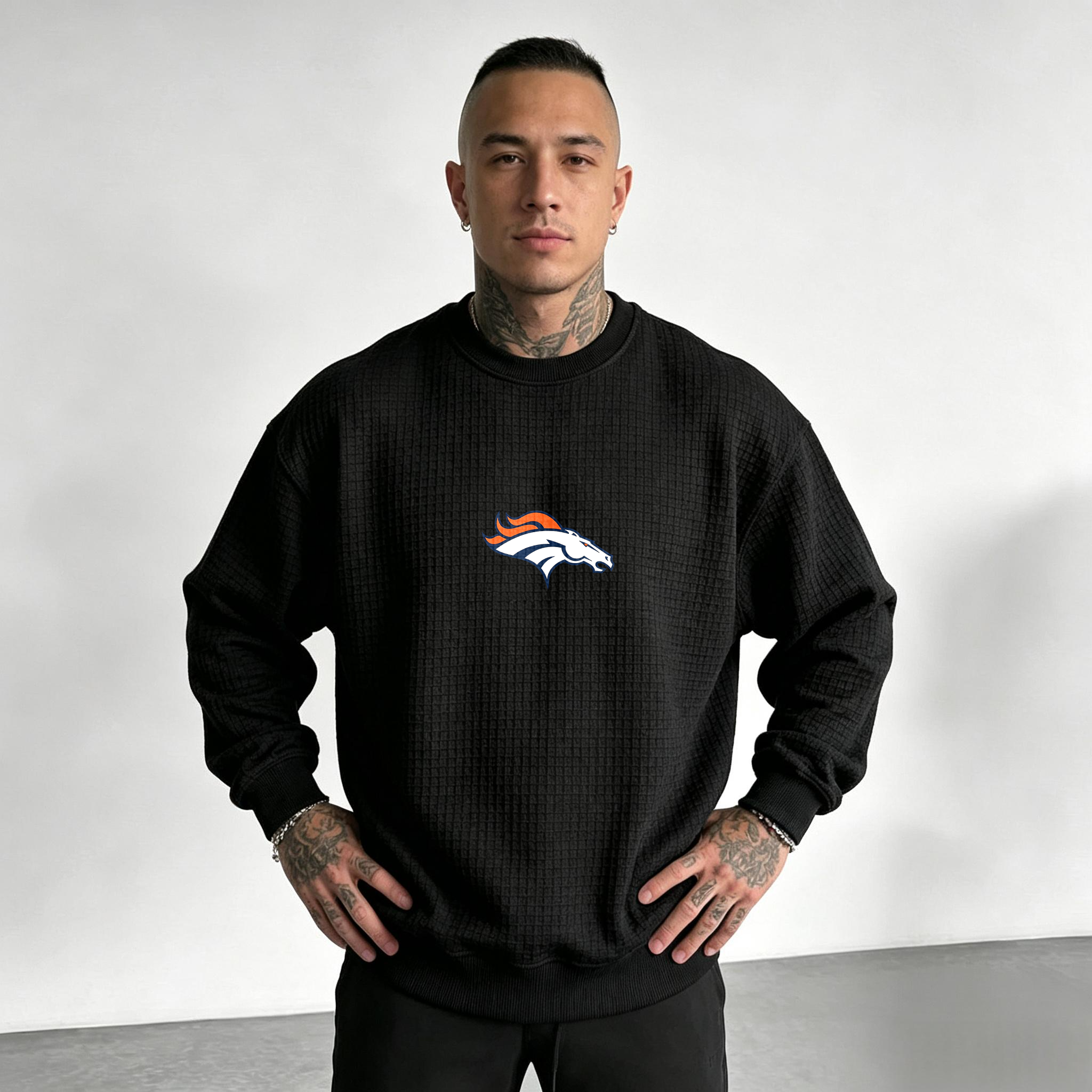 Denver Broncos Horse Helmet Waffle Knit Crewneck Sweatshirt Secondary image