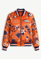 Women Denver Broncos Floral Print Zip Up Jacket Custom Name For Fan