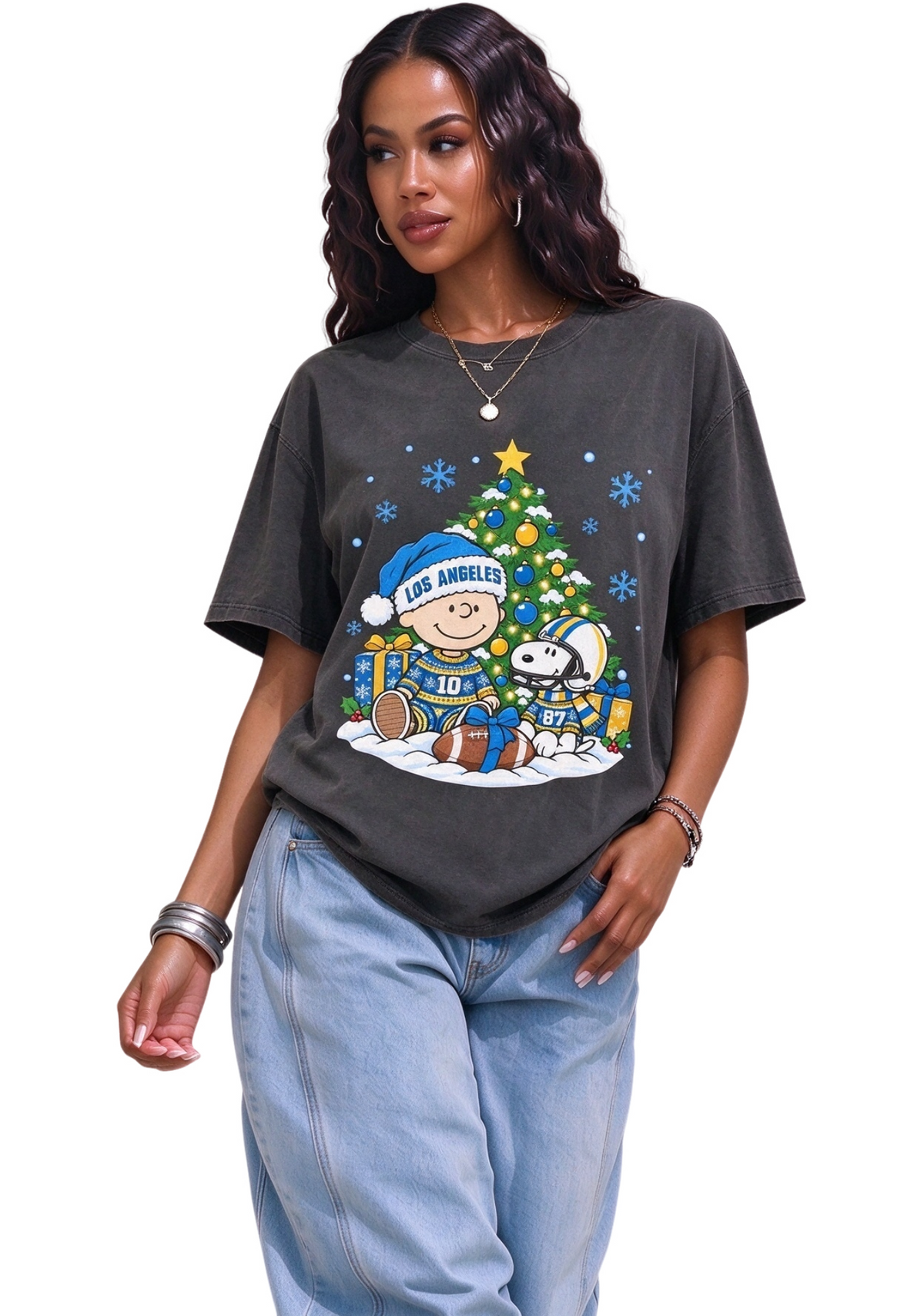 Women's Los Angeles Chargers Christmas Snoopy Charlie Brown T-Shirt