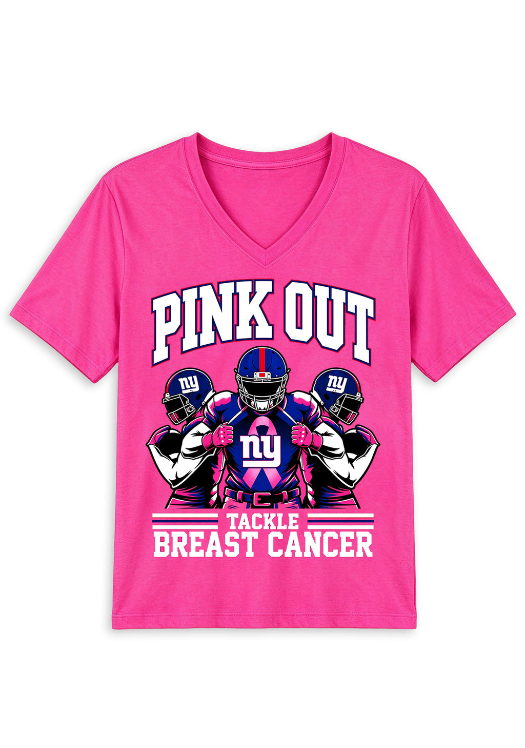 New York Giants Pink Out Tackle Breast Cancer Awareness V-Neck T-Shirt