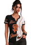 Women San Francisco Giants Baseball Half Striped Henley T-Shirt