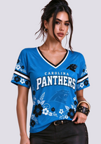 Women's Carolina Panthers Tropical Floral V-Neck T-Shirt