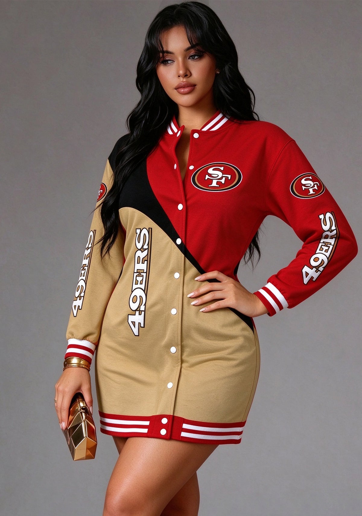 Women's San Francisco 49ers Color Block Button Down Jacket Dress