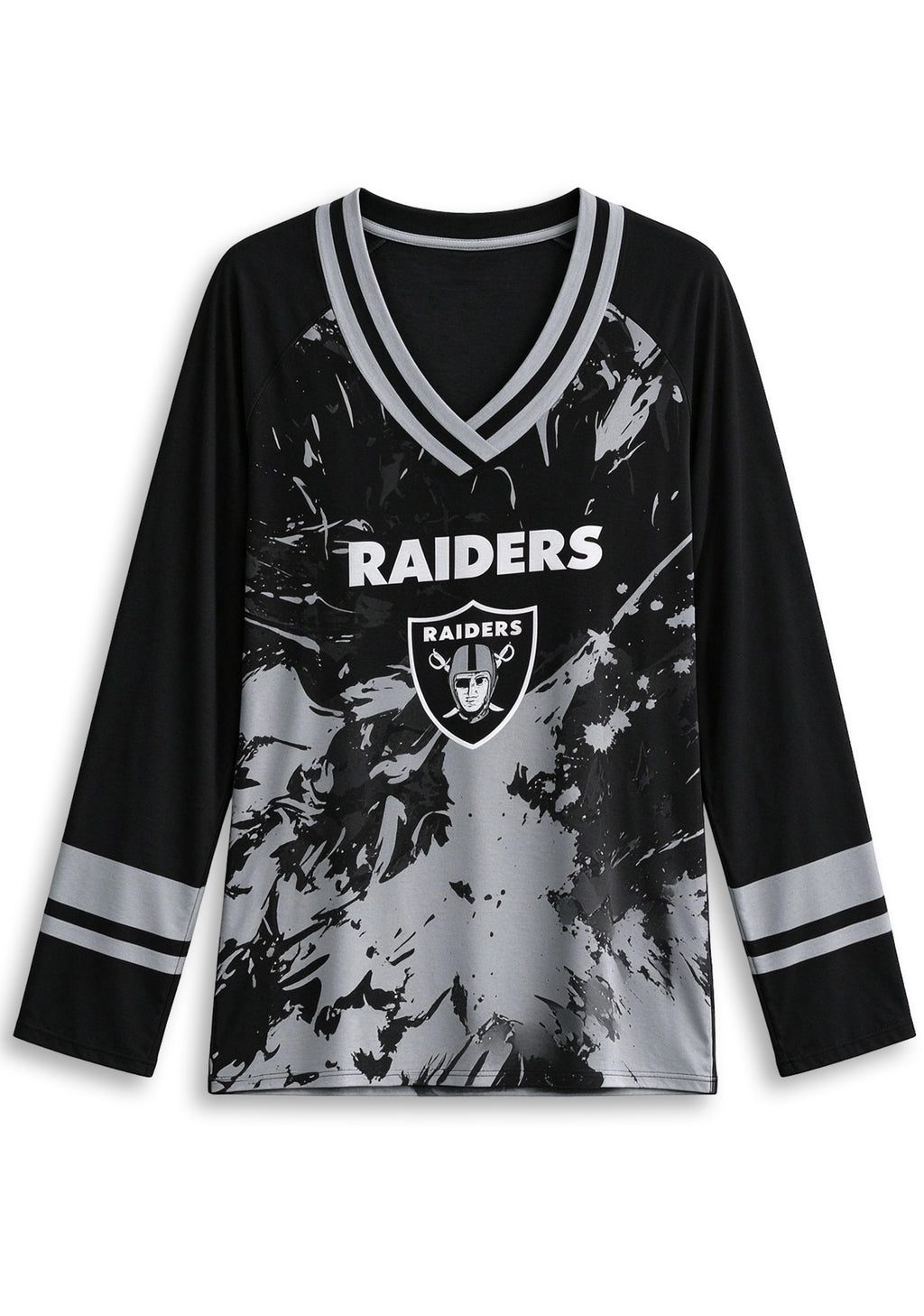 Women's Las Vegas Raiders Graphic V Neck Long Sleeve Shirt