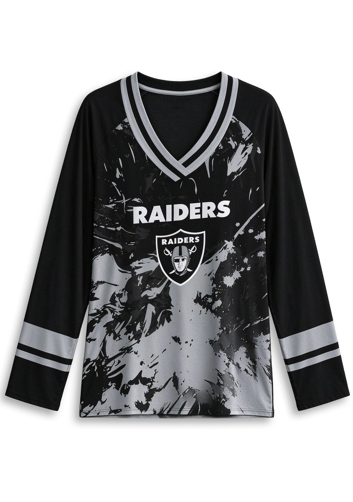Women's Las Vegas Raiders Graphic V Neck Long Sleeve Shirt