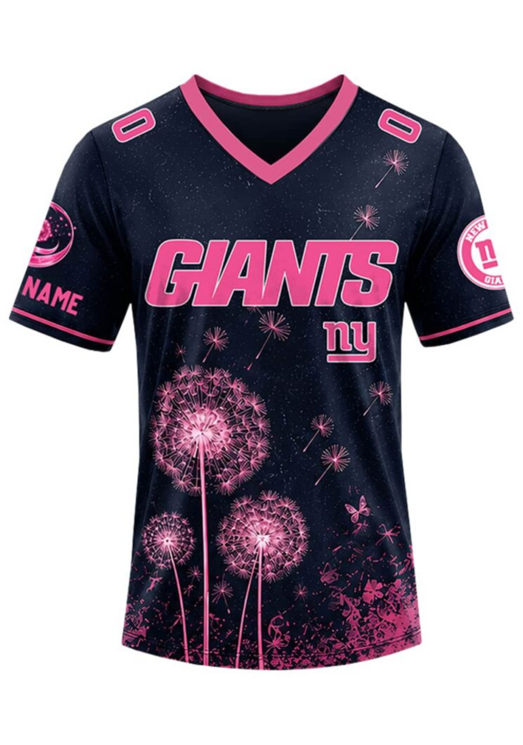 New York Giants Breast Cancer Awareness Dandelion V-Neck T-Shirt