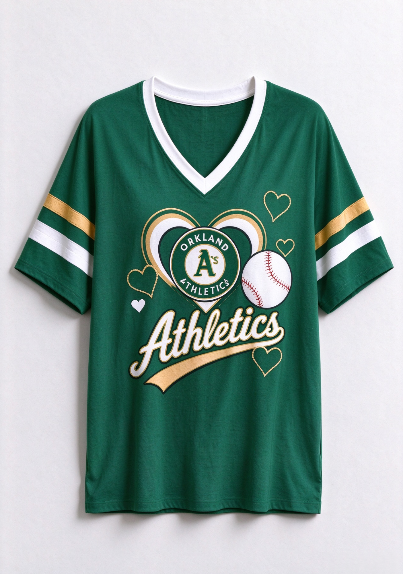 Women Oakland Athletics A’s Heart Baseball Graphic V-Neck T-Shirt Secondary image