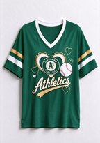 Women Oakland Athletics A’s Heart Baseball Graphic V-Neck T-Shirt