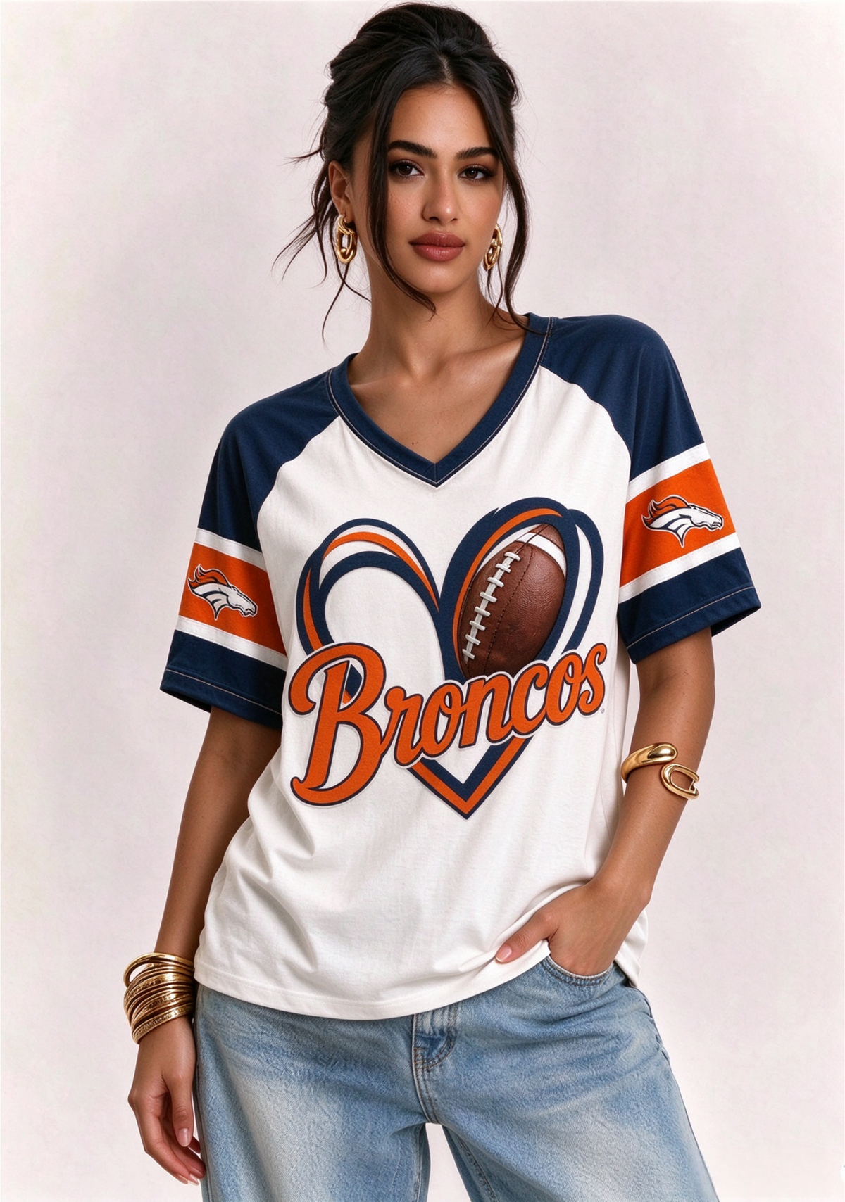 Women Denver Broncos Heart Graphic V-Neck Fan T-Shirt Main image
