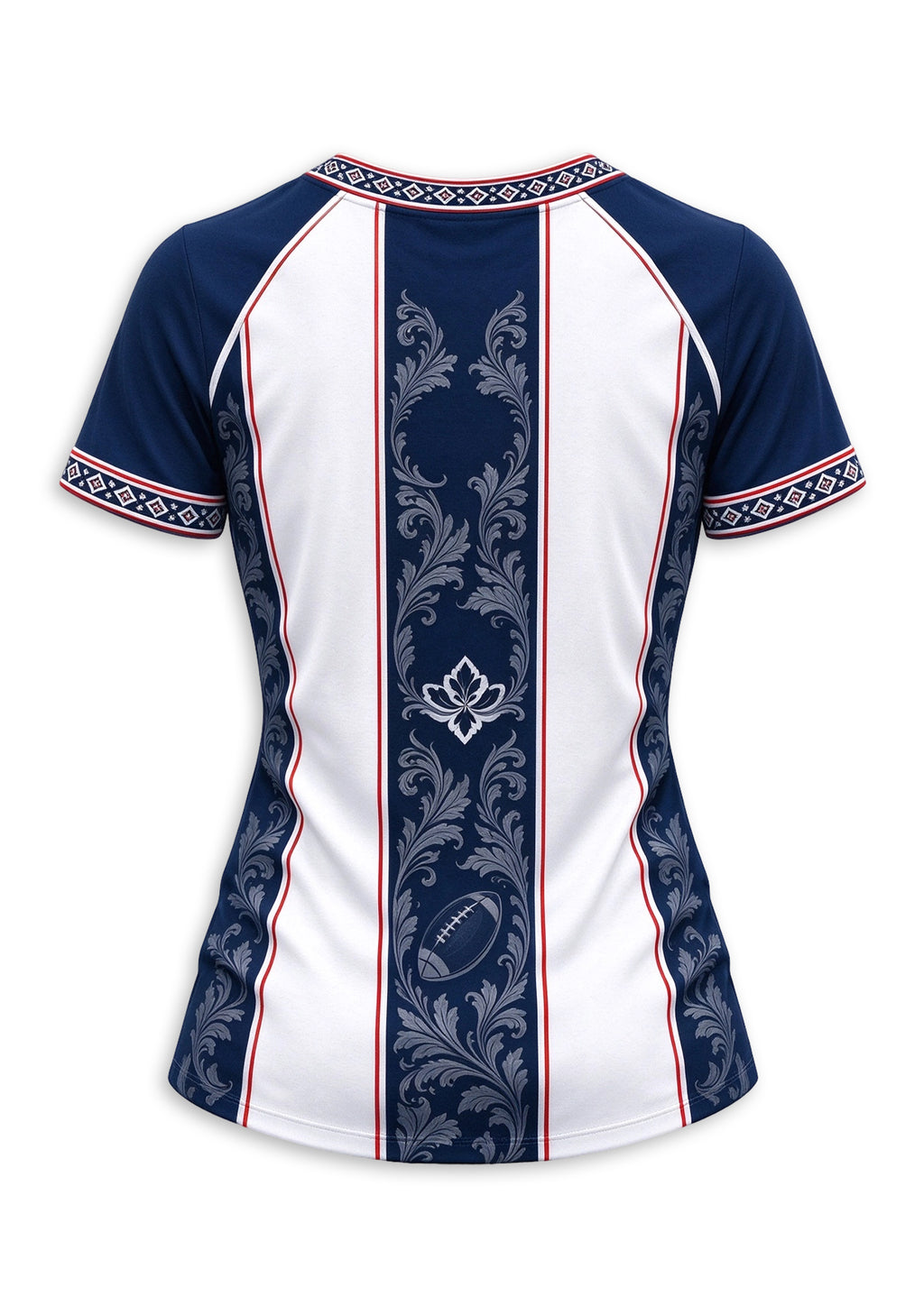 Women's New England Patriots Floral Baroque Striped V-Neck T-Shirt