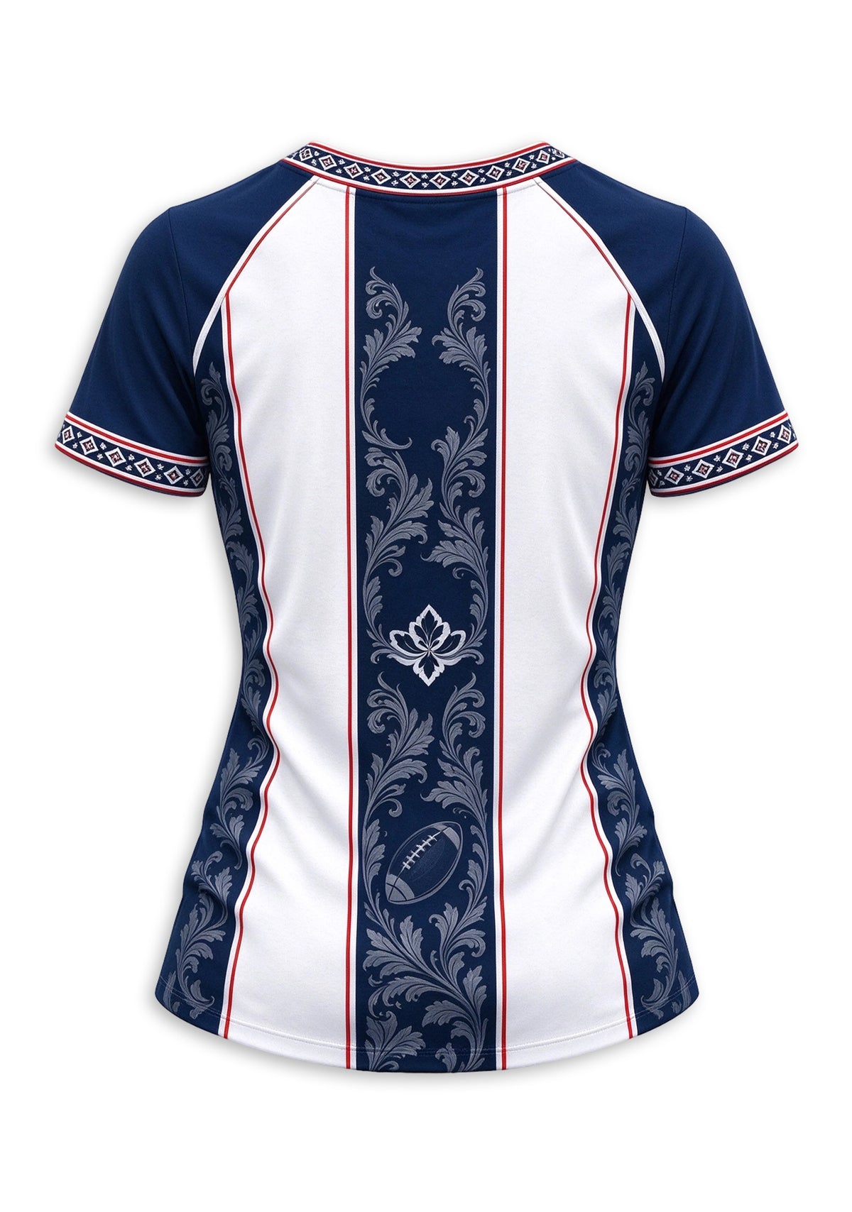 Women's New England Patriots Floral Baroque Striped V-Neck T-Shirt