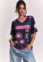 New York Giants Breast Cancer Awareness Dandelion V-Neck T-Shirt