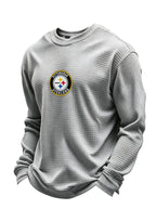Pittsburgh Steelers Helmet Graphic Waffle Knit Crewneck Sweatshirt
