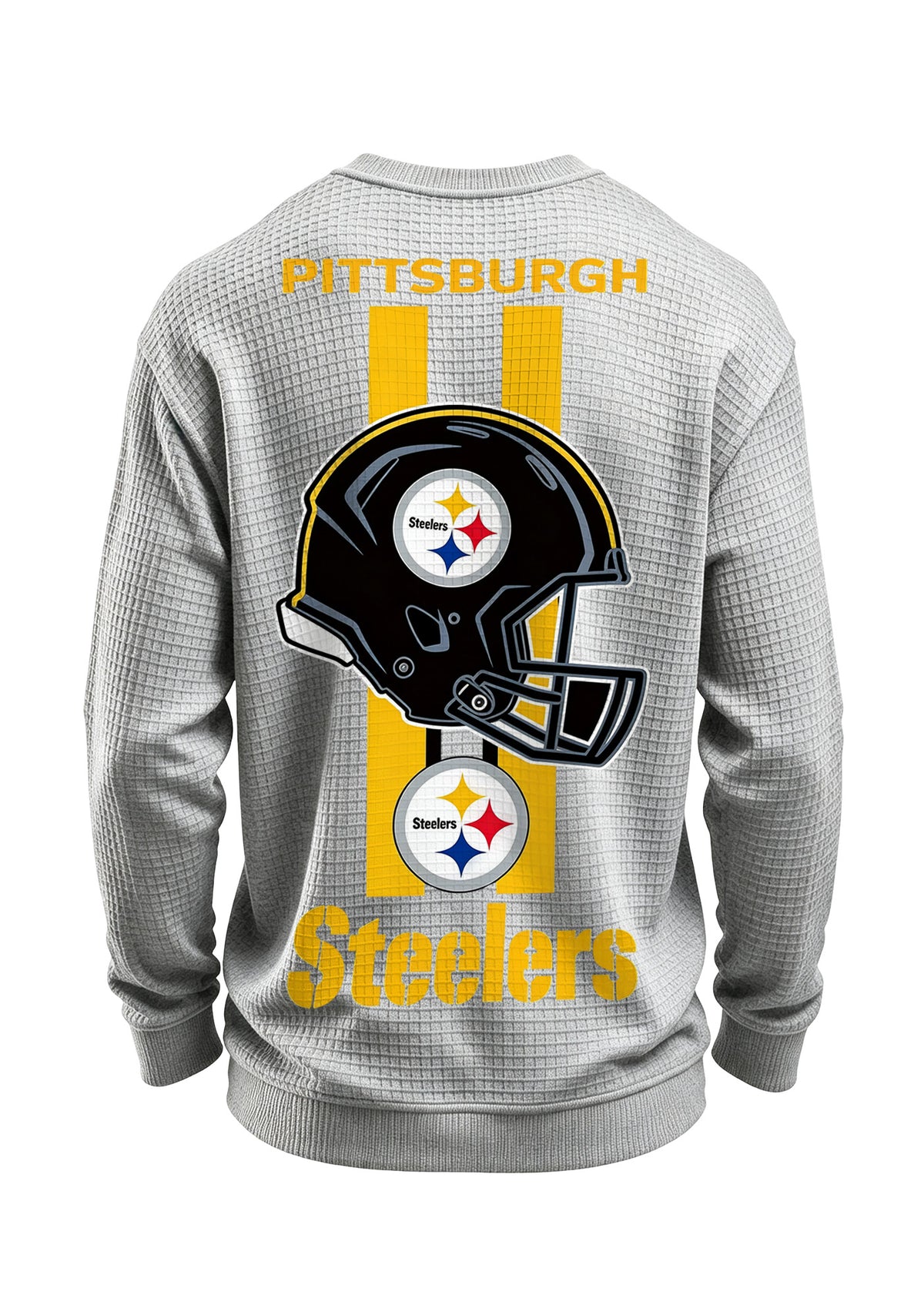 Pittsburgh Steelers Helmet Graphic Waffle Knit Crewneck Sweatshirt