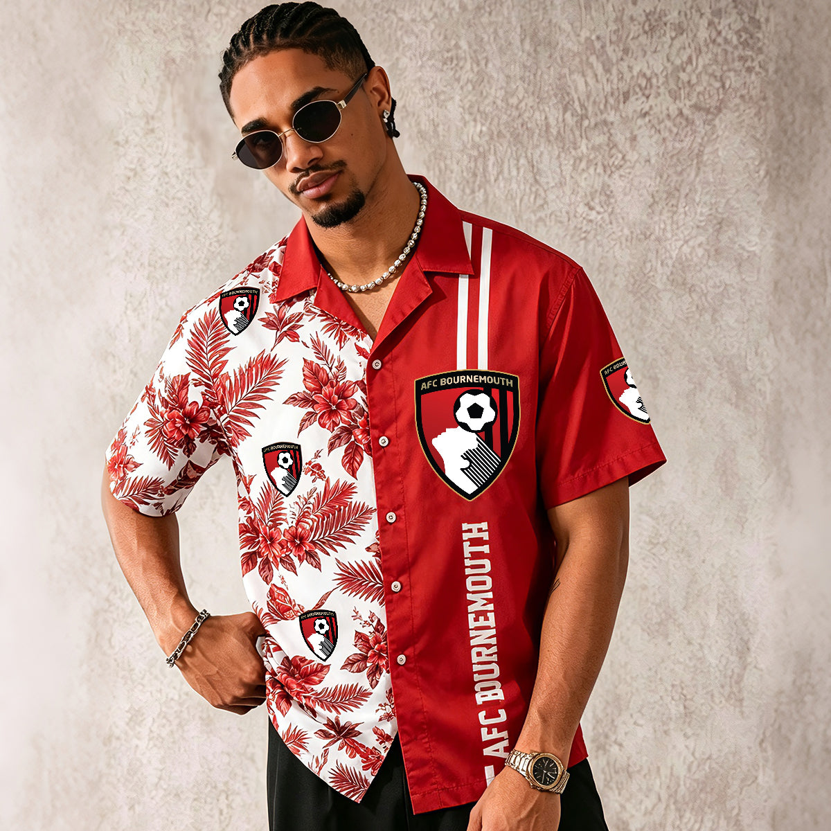 AFC Bournemouth Football Club Half‑Split Hawaiian Shirt For Fan Main image