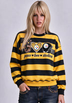 Women's Peace Love Pittsburgh Steelers Striped Crewneck Sweatshirt
