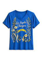 Women's Los Angeles Chargers Wildflower Graphic V-Neck Raglan Rolled T-Shirt