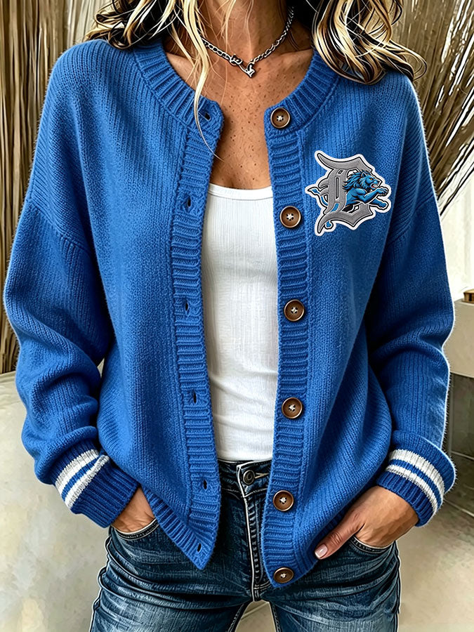 Women'S Casual Football Print Knitted Cardigan Top