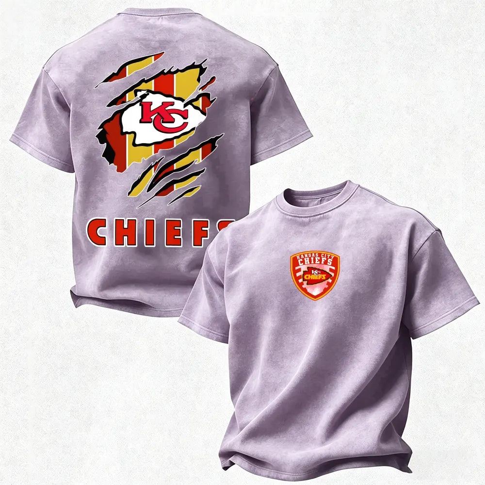Kansas City Chiefs Printed Unisex 100% Pure Cotton Washed T-Shirt