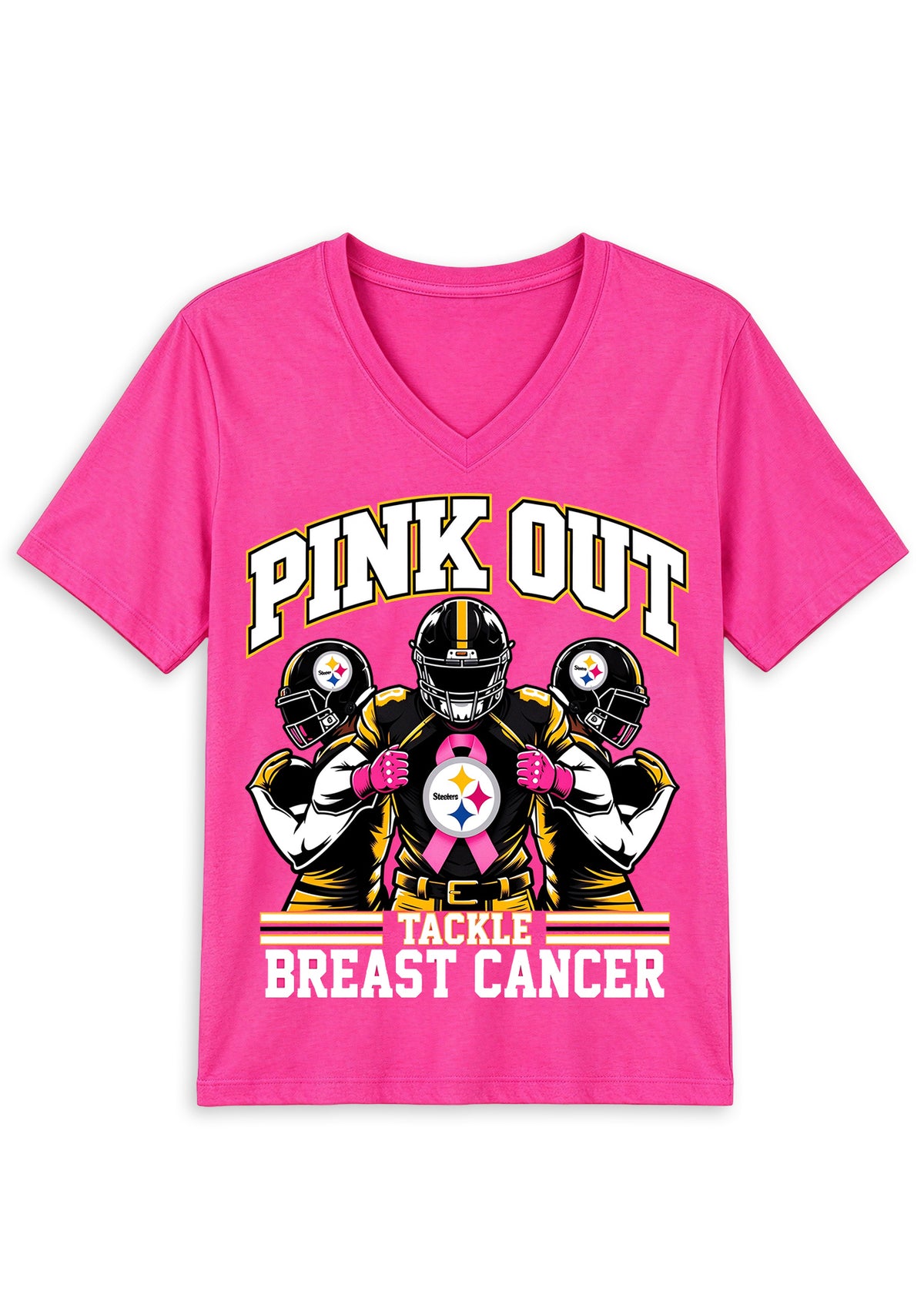 Pittsburgh Steelers Pink Out Tackle Breast Cancer Awareness V-Neck T-Shirt