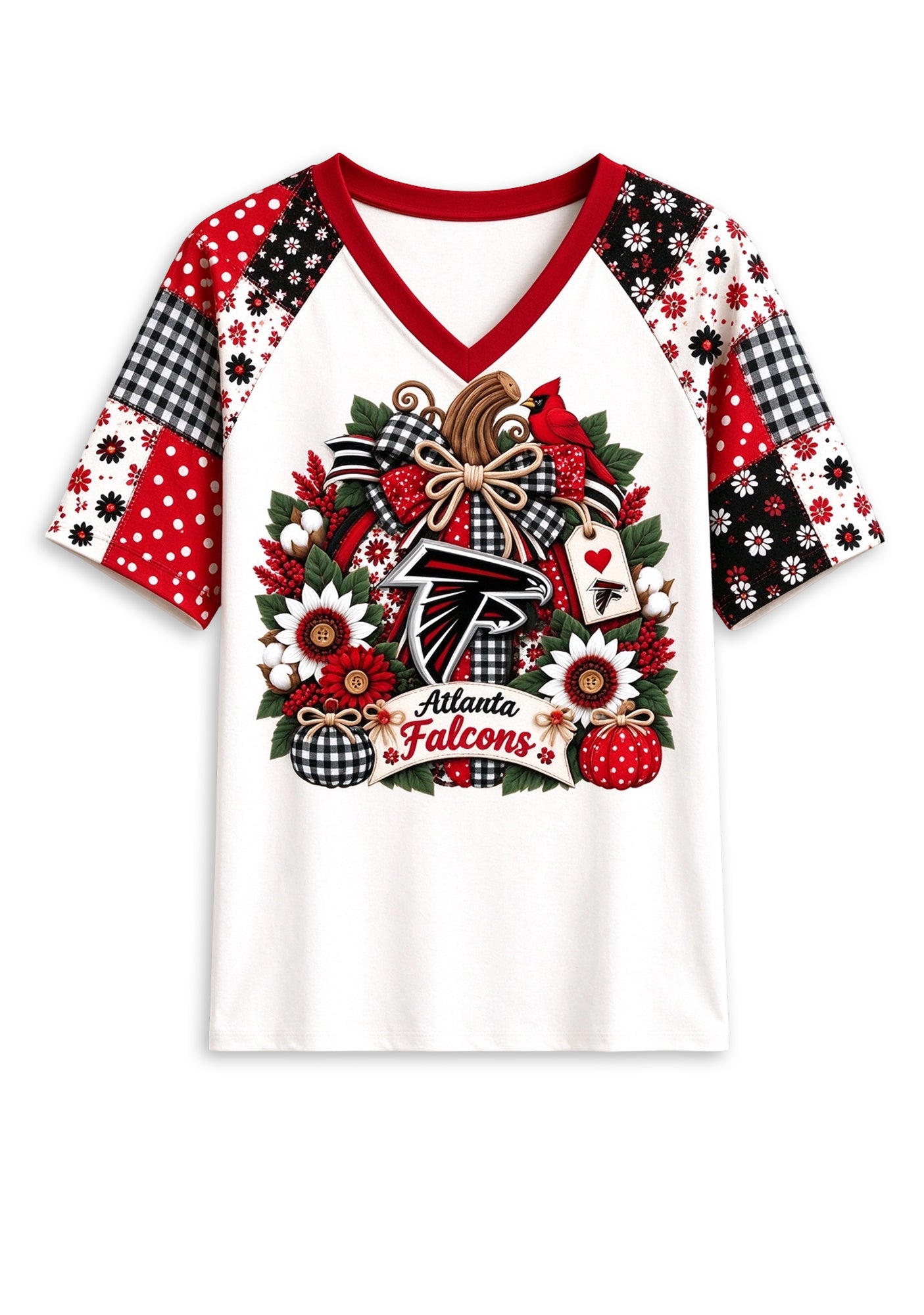 Women's Atlanta Falcons Patchwork Sleeve V-Neck Raglan T-Shirt Secondary image