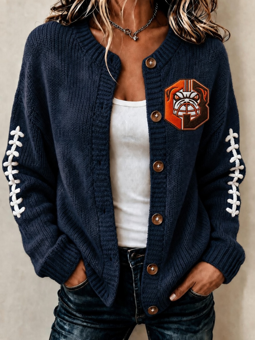 Women'S Football Printed Knitted Cardigan