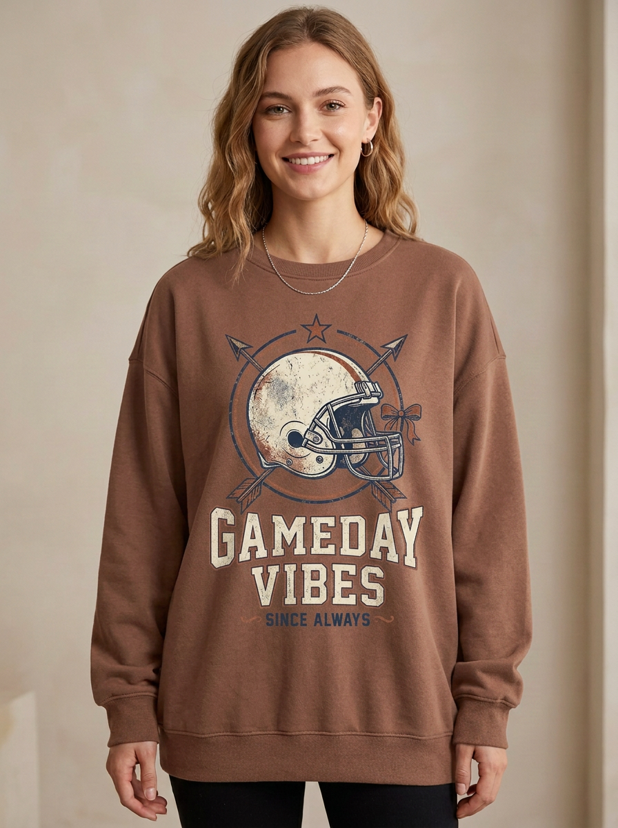 Women's Football Gameday Vibes Helmet Arrow Printed Long-Sleeve T-Shirt