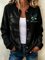 Women'S Football Printed Knitted Cardigan
