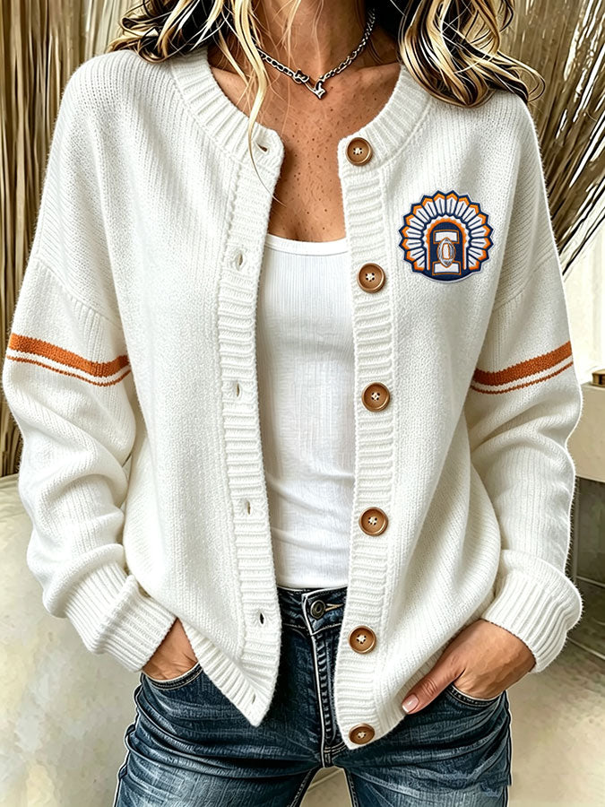 Women'S Casua Football Print Knitted Cardigan Top