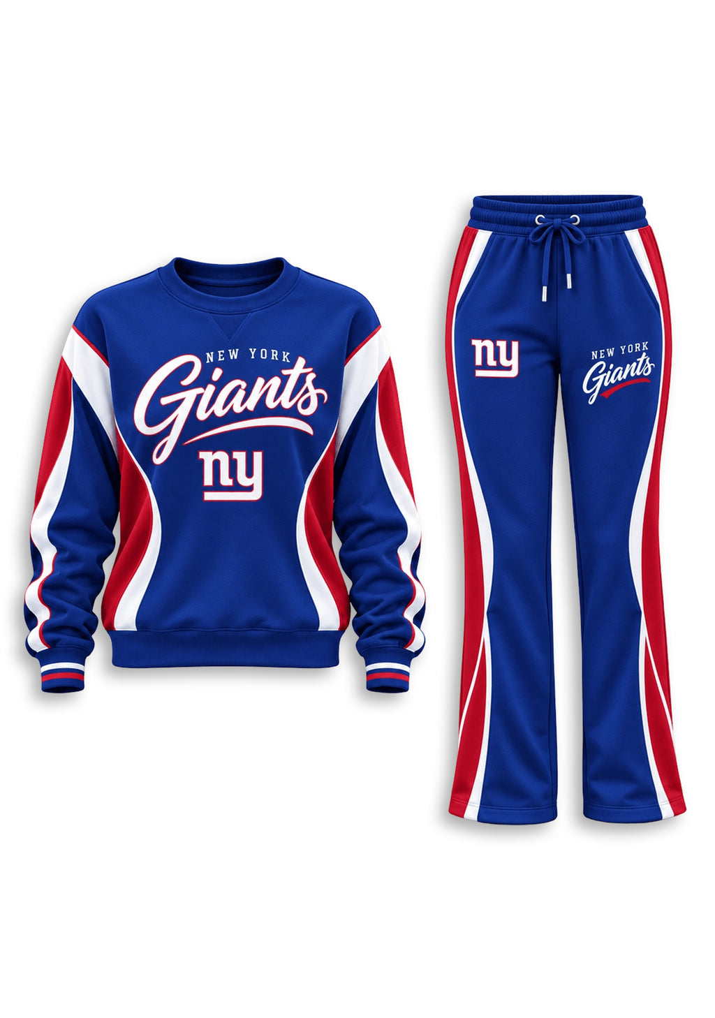 Women's New York Giants Crewneck Sweatshirt & Flared Pants 2 Piece Set