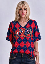 Women's Houston Texans Argyle #1 Fan Heart Helmet V-Neck T-Shirt