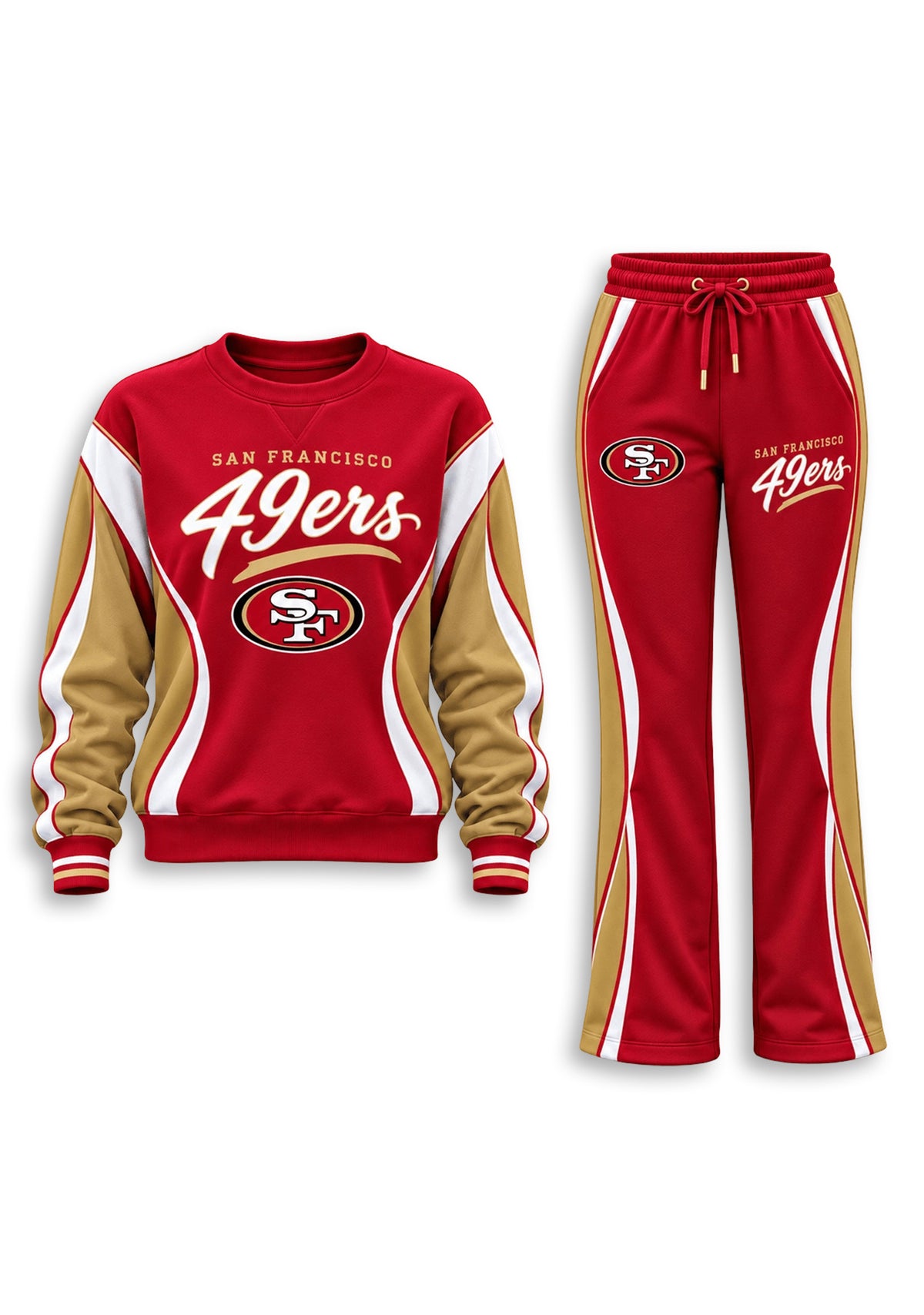 Women's San Francisco 49ers Crewneck Sweatshirt & Flared Pants 2 Piece Set