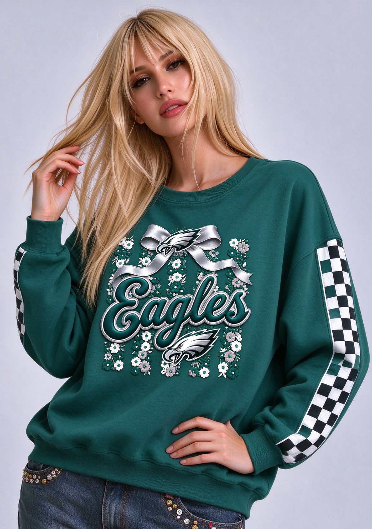 Women's Philadelphia Eagles Floral Bow Crewneck Sweatshirt Main image