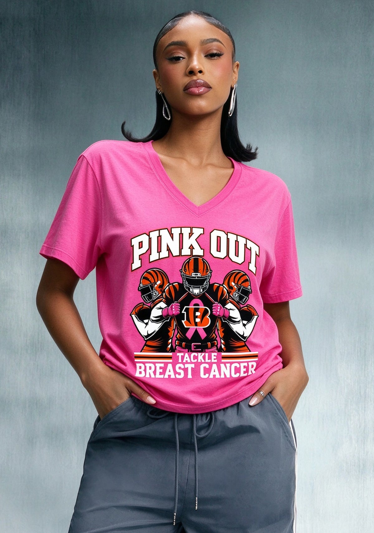 Cincinnati Bengals Pink Out Tackle Breast Cancer Awareness V-Neck T-Shirt