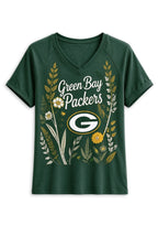 Women's Green Bay Packers Wildflower Graphic V-Neck Raglan Rolled T-Shirt