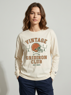 Women's Football Fan Vintage Gridiron Club Helmet Printed Long Sleeve T-Shirt