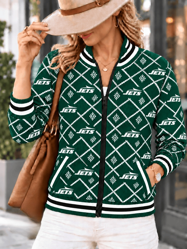 Women's New York Jets Argyle Print Zip Up Varsity Jacket Main image