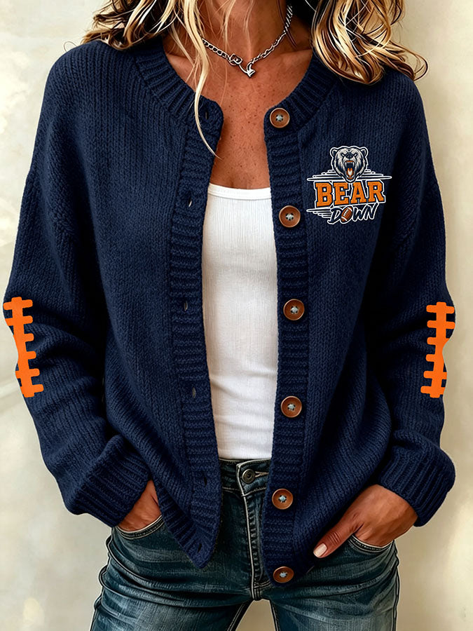Women's football printed knitted cardigan