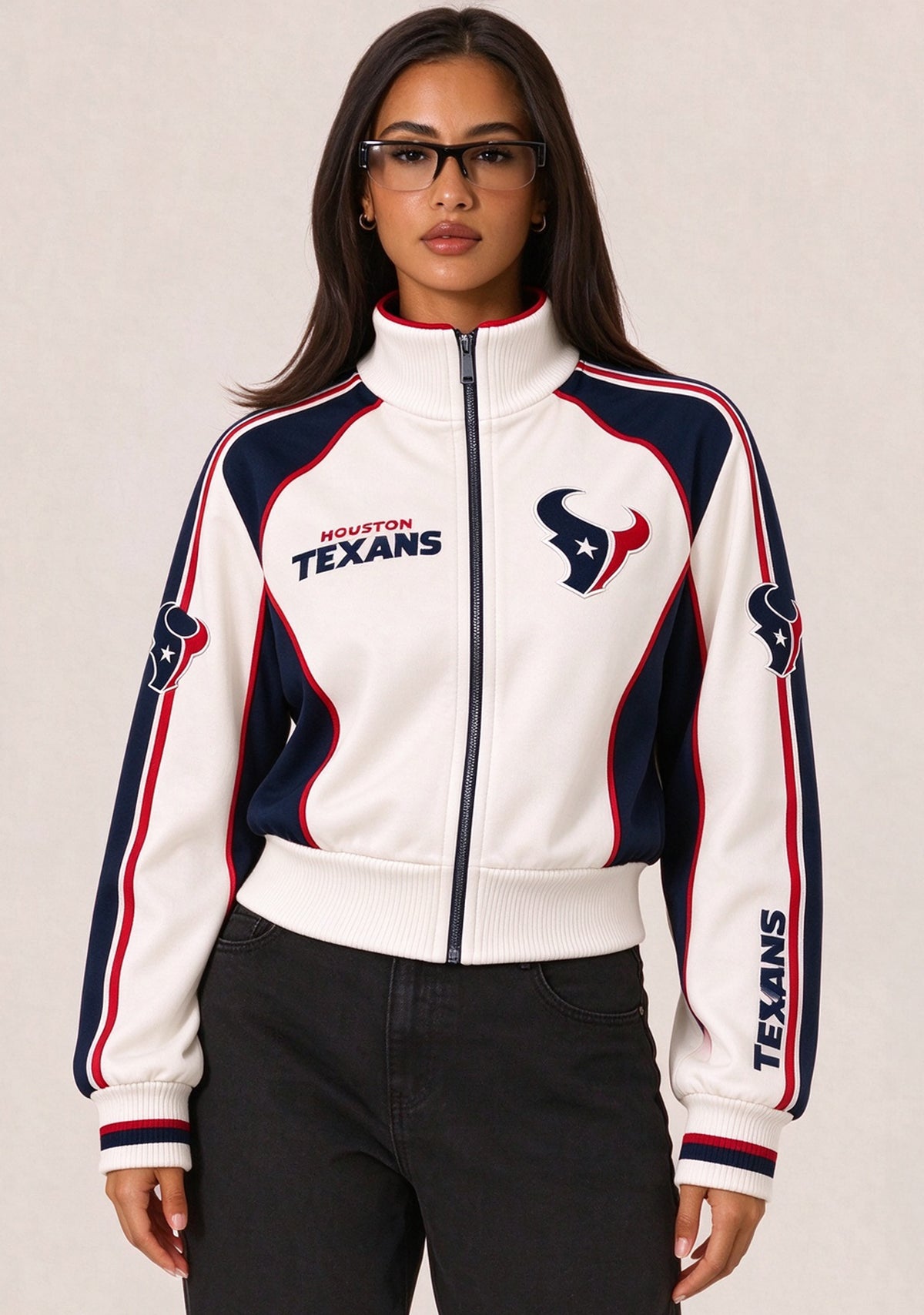 Women's Houston Texans Cropped Zip Up Track Jacket