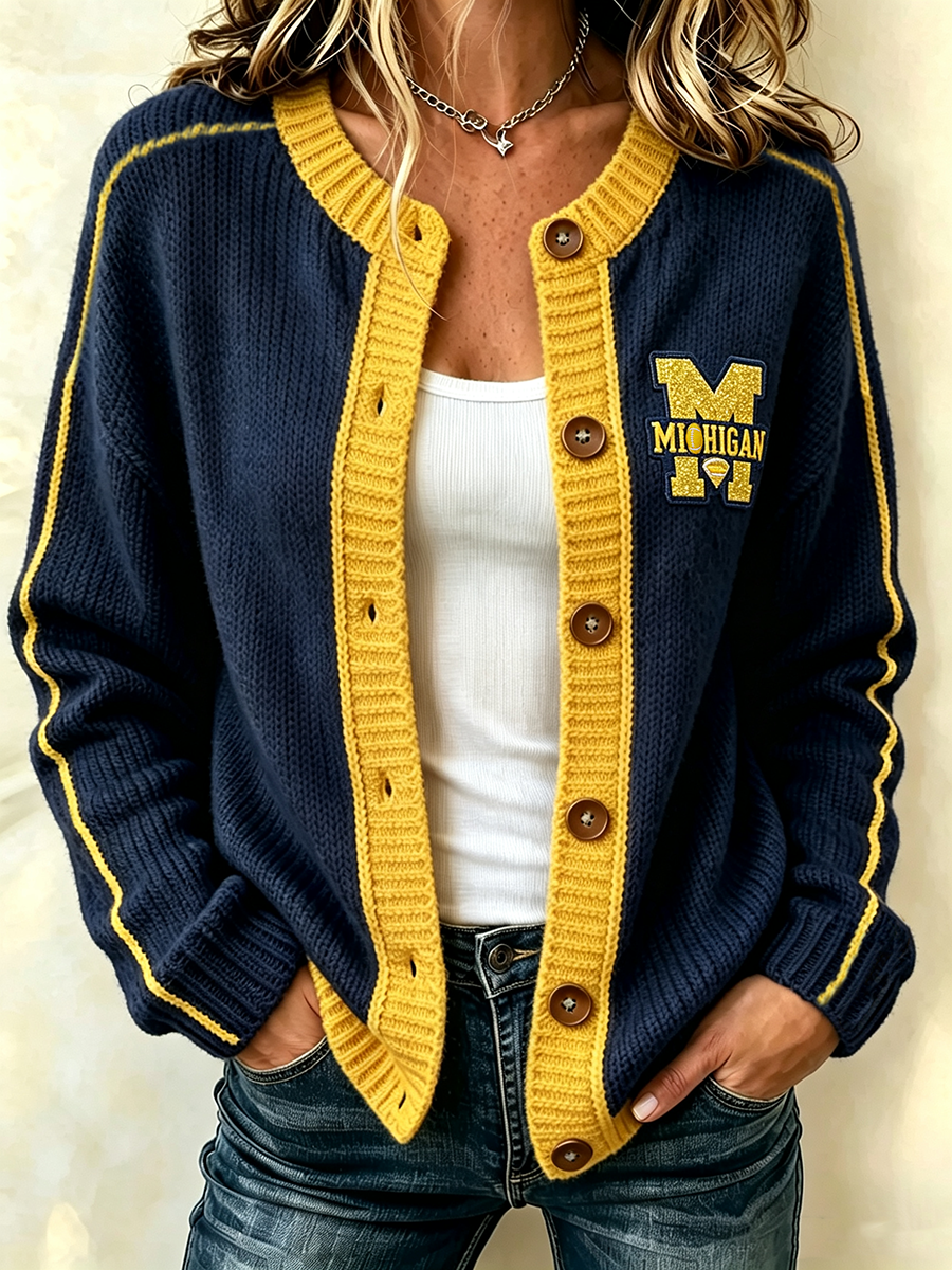 Women'S Casual Football Plant Knitted Cardigan Top Main image