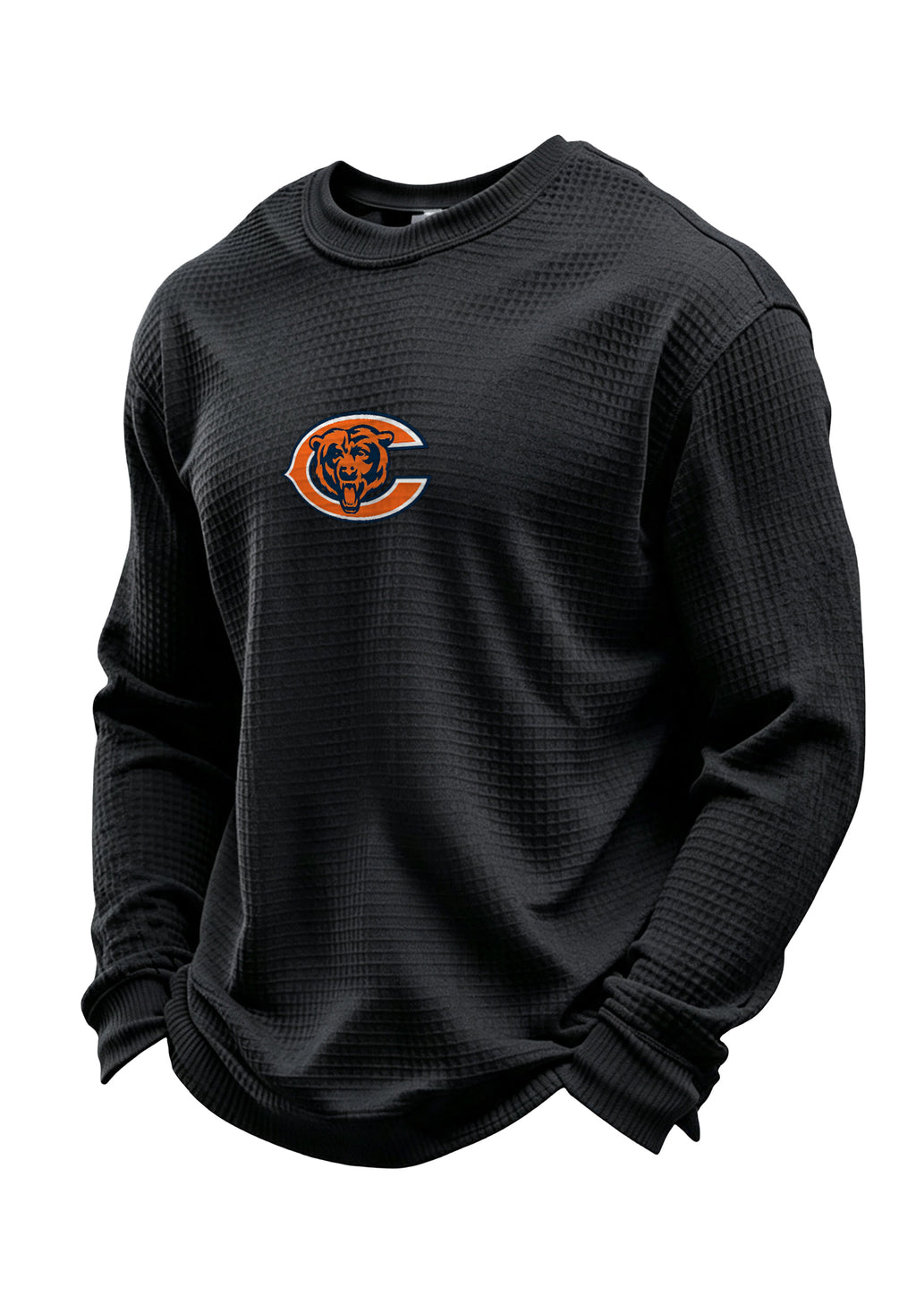 Chicago Bears Helmet Bear Logo Waffle Knit Crewneck Sweatshirt